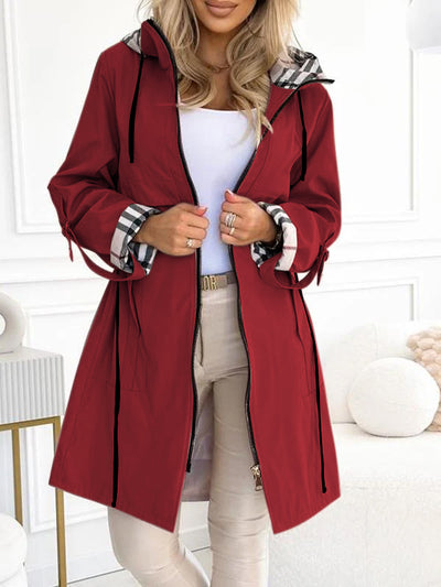 Manteau long à capuche zippé femme