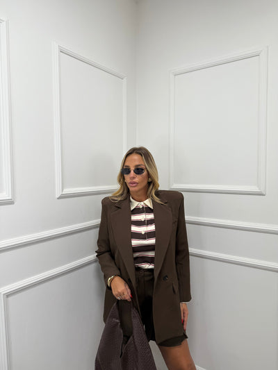 Blazer doppiopetto con spalline cioccolato m11093