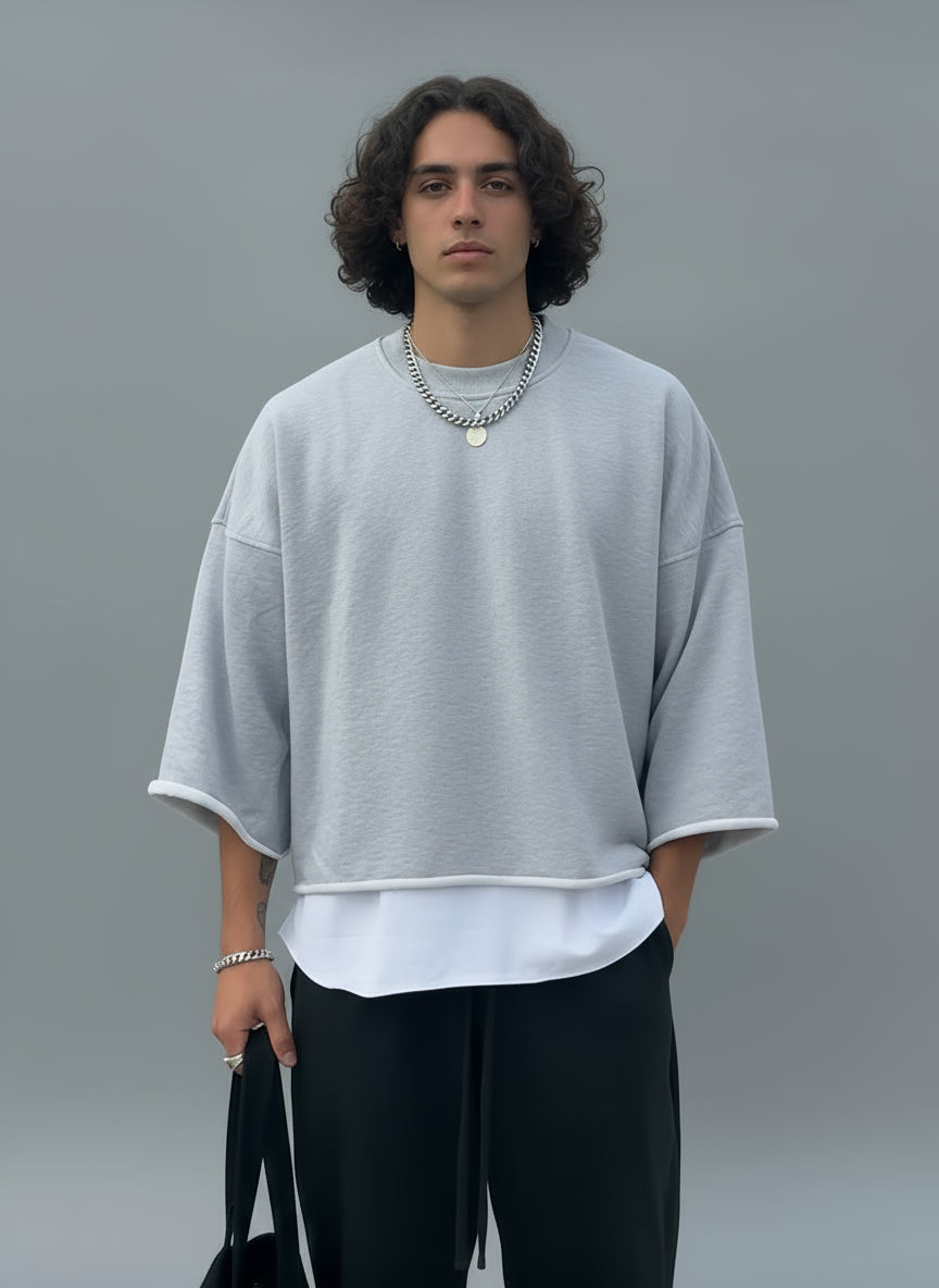 Sweatshirt T-shirt Loose Fit Style Faux Deux-Pièces