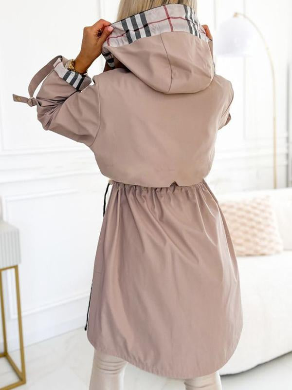 Manteau long à capuche zippé femme