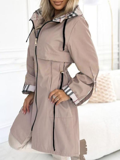 Manteau long à capuche zippé femme