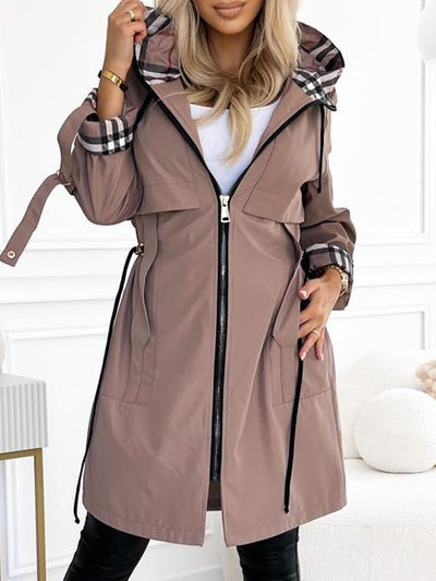 Manteau long à capuche zippé femme